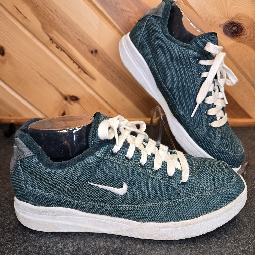 90's Nike Tennis Court GTS Vintage Canvas Sneakers Mens 8.5 Green‎ Logo